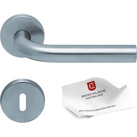 Beschläge Hamburg SBL 1100 Door Handles with Deadlock Rosettes for Room Doors - Handle Set / Door Handle for Interior Doors, 54 mm Round in Matte Stainless Steel