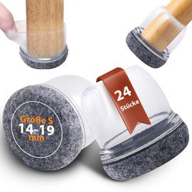 Seaforie Chair Leg Caps, Pack of 24, Round 19-25 mm Chair Leg Protectors with 360° Felt & Adjustable Diameter for Protective Caps, Non-Slip, Washable Gliders for Chairs, Transparent Grey