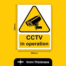 RDLCAR CCTV In Operation Warning Sign - Security Camera Warning Triangle Signs for Indoor & Outdoor Use, Office, Home, Complies w/ISO 7010 Guidelines, 200mm x 300mm x 1mm, Rigid PVC, Pack of 5