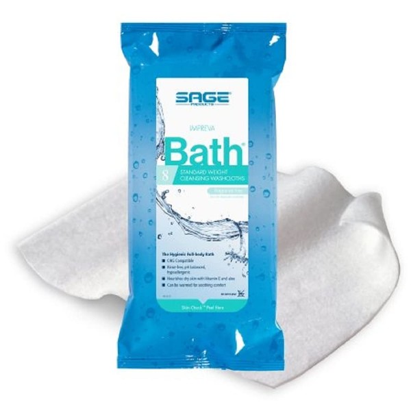 Rinse-Free Bath Wipe Impreva Bath Soft Pack Aloe Unscented 8 Count