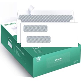 Ohuhu 500 Pack # 8 Double Window Envelope SELF SEAL Adhesive Tinted Security Envelopes Quickbooks Check, Business Check, Documents Secure Mailing, 3 5/8" x 8 11/16", White Envelope