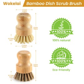 2 x Bamboo Breasts Washing Up Brush Wooden Dishwashing Brushes Dish Brush Cleaning Brush for Dishes, Pots, Pans Environmentally Friendly