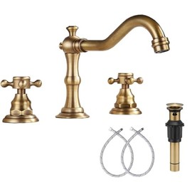 8 inch 2 Handles 3 Holes Widespread Bathroom Sink Faucet Antique Brass Bathroom Vanity Faucet Basin Mixer Tap Faucet Matching Metal Pop Up Drain with Overflow