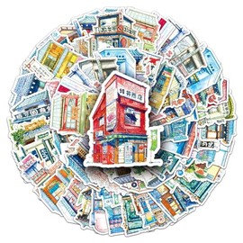 50 Packs Retro Street Shop Stickers Water Bottles Laptop Phone Computer Guitar Skateboard Hydroflasks Japanese Vinyl Sticker Waterproof Aesthetic Trendy Decals for Kids Teens Girls Adults