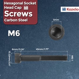 Kozelo 25pcs Socket Head Cap Screws - [M6-1 x 45mm] Alloy Steel Black Oxide Grade 12.9 Internal Hex Screw for 3D Printer Furniture Industrial Use, Black