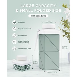 Mefold Collapsible Water Bottles 17.4oz(516ML), 2nd Generation Leakproof BPA-Free Travel Water Bottle,Lightweight Reusable Water bottle, Portable for Travel Cycling Gym Camping,Sage Green, 1 Pack