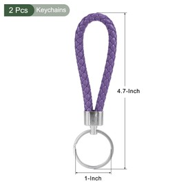 YOKIVE 2 Pcs Braided Leather Keychains, Home PU Keys Ring Woven Decorating Lanyard Straps for Bags Wallets (Purple)