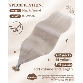 Hetto Nano Beads Hair Extensions for Women Blonde Nano Hair Extensions Human Hair Platinum Blonde Nano Ring Hair Extensions Human Hair Blonde Nano Loop Hair Extensions 18inch 50g 50 Strands #60