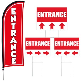 Buryeah Entrance Banner Sign Kit with Enter Here Yard Sign Outside,Red