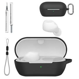 for Sony WF-C710N Case Cover with Cleaner Kit,Soft Skin Silicone Case Cover with Keychain and Lanyard,Full Protective Case for Men and Women-Black