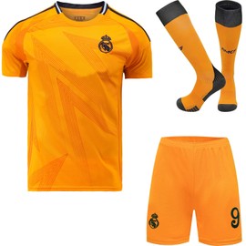 KISRAS R.Madrid Mbappe #9 2024/2025 Away Jersey, Shorts and Socks, Children and Teenagers, Size (Orange, 26)
