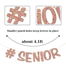 Senior Banner - Congrats Grad Party Supplies for Boy Girl - Senior Graduation Party Decorations - Rose Gold Glitter