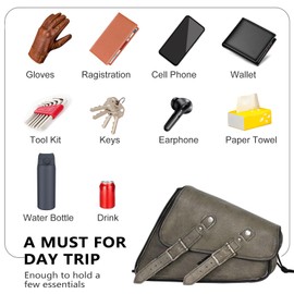 Dream Apparel Motorcycle Swingarm Bag with Brown Leather, Swing Arm Bag Motorcycle Saddlebag Left Side Tool Bag Fit for Softail/Triangulated Swingarm Models Dyna Low Rider Fat Bob