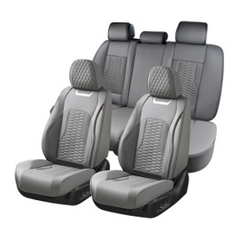 Coverado Seat Covers Full Set, Luxury Leather Car Seat Covers, Waterproof Automotive Car Seat Covers Universal Fit for Most Sedans, SUVs, Pick-up Trucks(Gray)