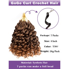 MYQUEEN GoGo Curl Crochet Hair 7 Packs Water Wave Crochet Hair 8 Inch Curly Crochet Hair for Women Ombre Brown Short Beach Curl Crochet Hair Synthetic Hair Extensions