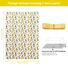 AircooL Bee Wrapping Paper for Kids Boys Girls, Cute Honey Honeycomb Sunflower Gnome Gift Paper 6 Sheet Folded Flat 28 x 20 Inches For Bee Birthday, Wedding, Baby Showers, Summer Autumn Holidays
