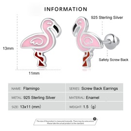 Sterling Silver Flamingo Stud Earrings for Girls Women - Hypoallergenic Screw Backs Flamingo Earrings Flamingo Gifts