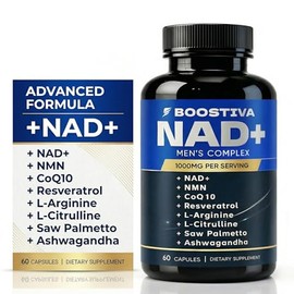 Boostiva NAD+ Suplementos para hombres, con resveratrol, CoQ10, L citrulina y licopeno, antienvejecimiento, resistencia, 60cápsulas
