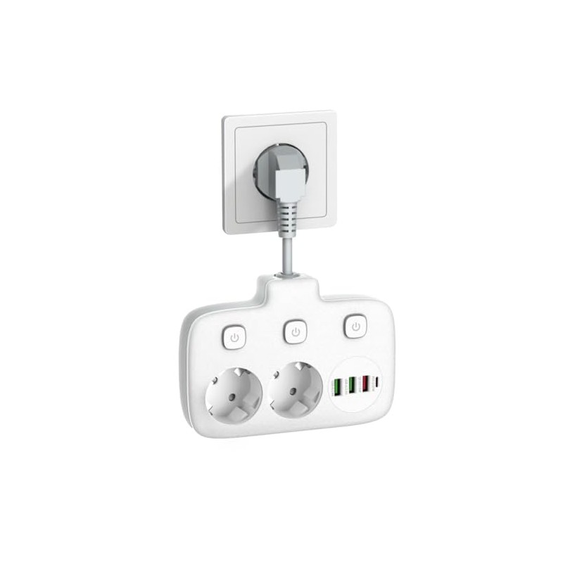 Double Plug for Socket, Power Strip, 2-Way Individually Switchable, Distribution