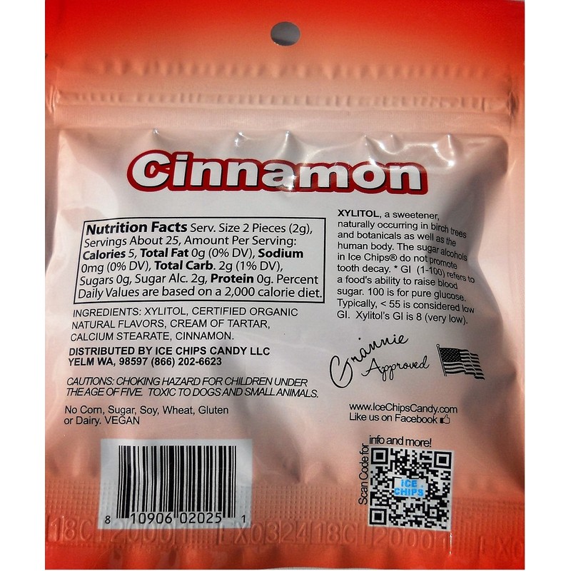 Ice Chips Xylitol Candy in Resealable Pouches (1 oz), Cinnamon