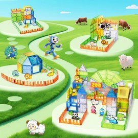 Magnetic Tiles,120PCS Zoo Animals Magnet Tiles Set for Kids Ages 3+,3D STEM Educational Magnetic Building Toys,Birthday Gift for Boys and Girls