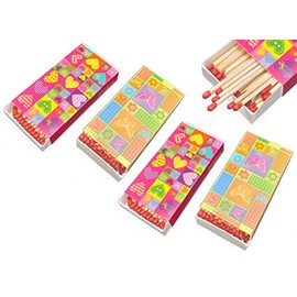 jameitop® Matchboxes 4 x Pack of 48 10 cm with Hearts/Butterfly/Flowers Design Matches