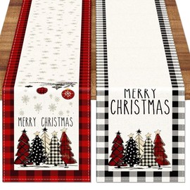 TOYPOPOR Set of 2 Christmas Table Runner, 2Pcs Buffalo Linen Christmas Trees Dining Table Runner for Xmas Holiday Seasonal Winter Decoration Indoor Outdoor Party Wedding - 90In