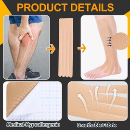 Geiserailie 30 Pcs Precut Lymphatic Drainage Tape Kinesiology Precut Fan Tape Edema Strips Elastic Fan Cuts for Swelling Support Legs Arms Chest Neck Back(Skin Color)