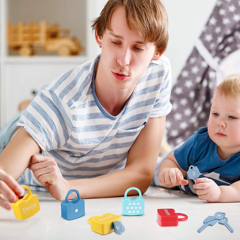 Kids Learning Locks with Keys, 123 Dots Numbers Matching and