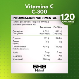 5H8 Nutrition | KIT DEFENSA | VITAMINA C & ZINC | Paquete que Incluye 1 Frasco de C300 Vitamina C y Un Frasco de ZN20 Zinc | C300 Vitamina C.120 Cápsulas, 300 mgs De Vitamina C Por Porción | Contiene Cítricos | ZN20 Zinc 120 Cápsulas, 20 mgs De Zinc Por 