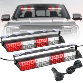 ELECHOI Red/White 2 in 1 Firefighter Emergency Dash Strobe Light Bar, Front/Rear 48LEDs Interior Windshield Visor Safety Flashing Warning Hazard Lights for Volunteer Fire Ambulance Trucks Vehicles