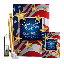 Fourth of July Independence Since 1776 Garden House Flags Kit Patriotic Day Fireworks BBQ United State American Small Decorative Gift Yard Banner Double-Sided Made in USA 28 X 40