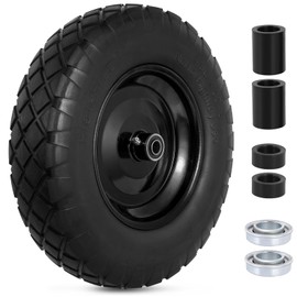 16" Flat Free Wheelbarrow Wheels, 4.80/4.00-8" Tire and Wheel with 5/8"&3/4" Bearings, 16 inch Universal Fit Wheelbarrow Tires for Wheelbarrows/Garden Trailer -1 Pack