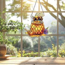Honey Bee Ornaments Acrylic Window Hanging - Gifts for Honey Bee Lovers, Honey Bee Gifts for Women Men - Honey Bee Decor - Honey Bee Christmas Decorations