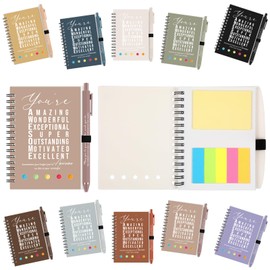 Jetec 10 Sets Employee Christmas Gifts Bulk Inspirational Spiral Notebook with Pens and Sticky Notes Pen Holder Employee Appreciation Gifts for Coworker Staff Teacher Team Nurse (Morandi Earth)