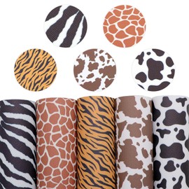 David Angie Animal Texture Faux Leather Sheet Printed Synthetic Leather Fabric Assorted 5 PCS 7.7" x 12.9" (20 cm x 33 cm) for Hair Accessories DIY Crafts Making (Mix)