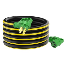 RVGUARD 50 Amp 25 Foot RV/EV Extension Cord, NEMA 14-50P/R Heavy Duty Extension Cord with LED Power Indicator and Cord Organizer, Black&Yellow, ETL Listed