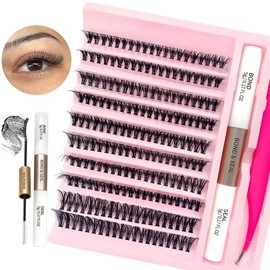 40D Lash Extension Kit 200 Pcs Lash Clusters DIY Individual Lashes Eyelash Extension Kit D Curl Volume Cluster Lashes Wispy with Long Lasting Lash Bond and Seal and Lash Tweezers Makeup Cosmetic Eyelashes Extensions