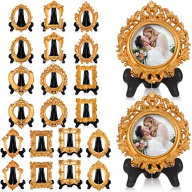 Tatuo 40 Pcs Mini Picture Frames and Display Stands Vintage Resin Picture Frame Resin Picture Frame Stand Holde for Home Office Bedroom Living Room Wedding Decor(Gold)
