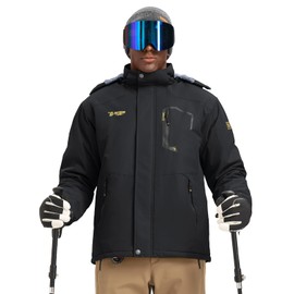 TBMPOY Men's Skiing Jackets Winter Waterproof Snow Thick Fleece Lined Hooded Utility Cold Weather Warm Outdoor Ice Work Black M