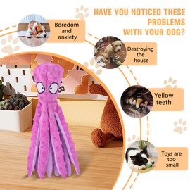 Dog Squeaky Toys Octopus, No Stuffing Plush Toys, Squeaky Octopus Dog Toy - Durable Plush for Puppies, Interactive Dogs Toys for Aggressive Chewers (Purple+Green)