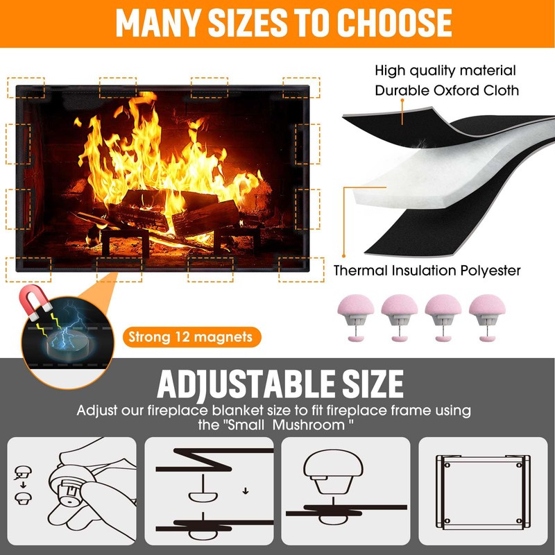Magnetic Fireplace Draft Cover, Fireplace Blocker Blanket Stops Heat Loss,