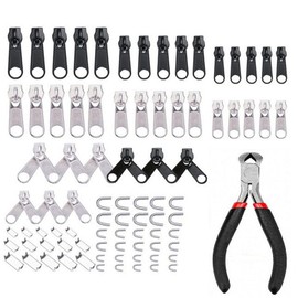 JZK 85PCS 3 Sizes 3 5 8, Zip Repair Kit, Zipper Slider Replacement Accessories, Universal Zipper Pull Accessories with Zipper Pliers for Repair Jeans Coats Jacket Zipper