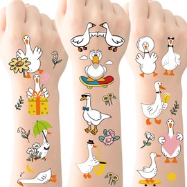 Silly Duck Temporary Tattoos Kids - 8 Pcs Silly Goose Tattoo Party Decorations Fake Stickers One Goose Birthday Decor for Boys And Girls Geese Animals Theme Gifts Supplies Adult Duck Favors
