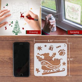 BTORER 8Pcs Reusable Christmas Stencils, 8inches Holiday Xmas Drawing Template Christmas Stencils for Painting on Wood Silce DIY Crafts Ornaments Christmas Tree, Christmas Gifts