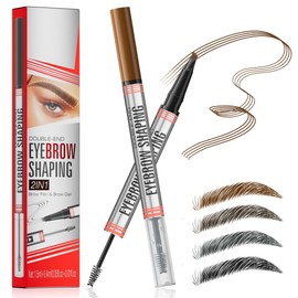 DEFSAP Microblading Eyebrow Pen - Eyebrow Pencil Magical 2-in-1 Dual-Ended Eye Brow Pencils for Women with 4-Fork-Tip & Eyebrow Styling Brush Create Natural Hair-Like Brows and Hairs (Light Brown)