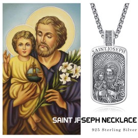 KINGWHYTE St Joseph for Men 925 Sterling Sliver Catholic Pendant Amulet Necklace Religious Jewellery Gifts for Men Women