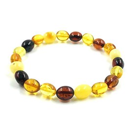 Baltic Natural Amber Bracelet Unisex (19 cm) Baltic Amber Jewellery Polished Baltic Amber Bracelet Adult (Rainbow) One Size Amber Bracelet One Size Amber One Size, Stone, Amber