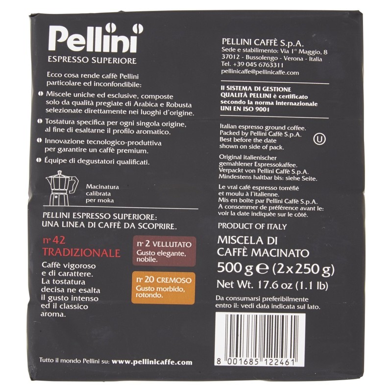Pellini No.42 Tradizionale Ground Coffee 250g (Pack of 2)