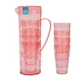 YöL 2L Pitcher With 4 350ml Drinks Tumblers Summer Cups Outdoor Dining Picnic BBQ Stackable Jug Set Camping